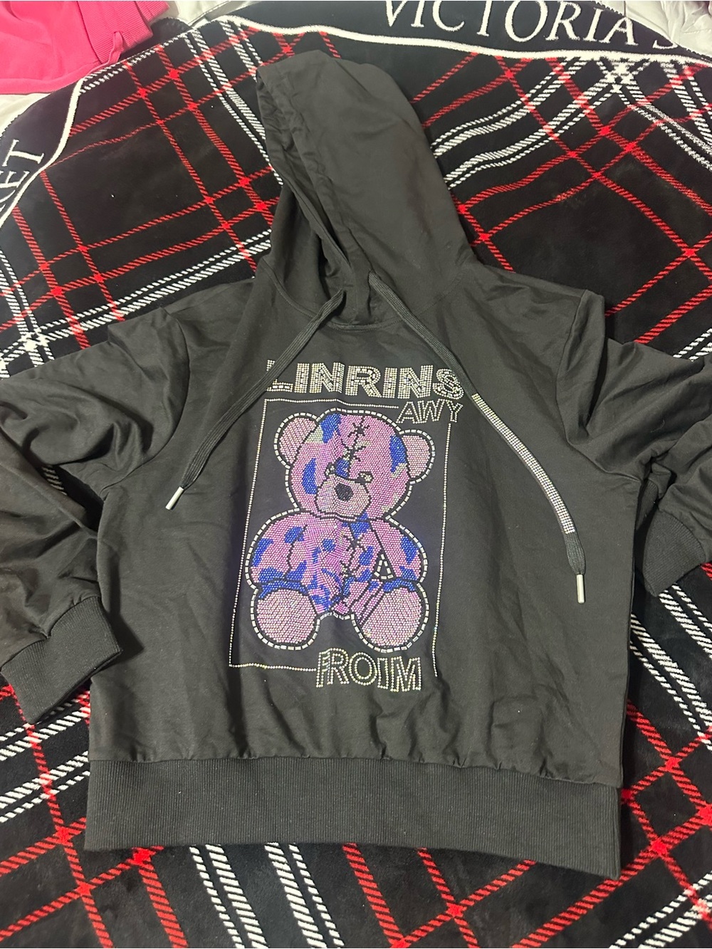 Black Hoodie with Purple Teddy Graphic